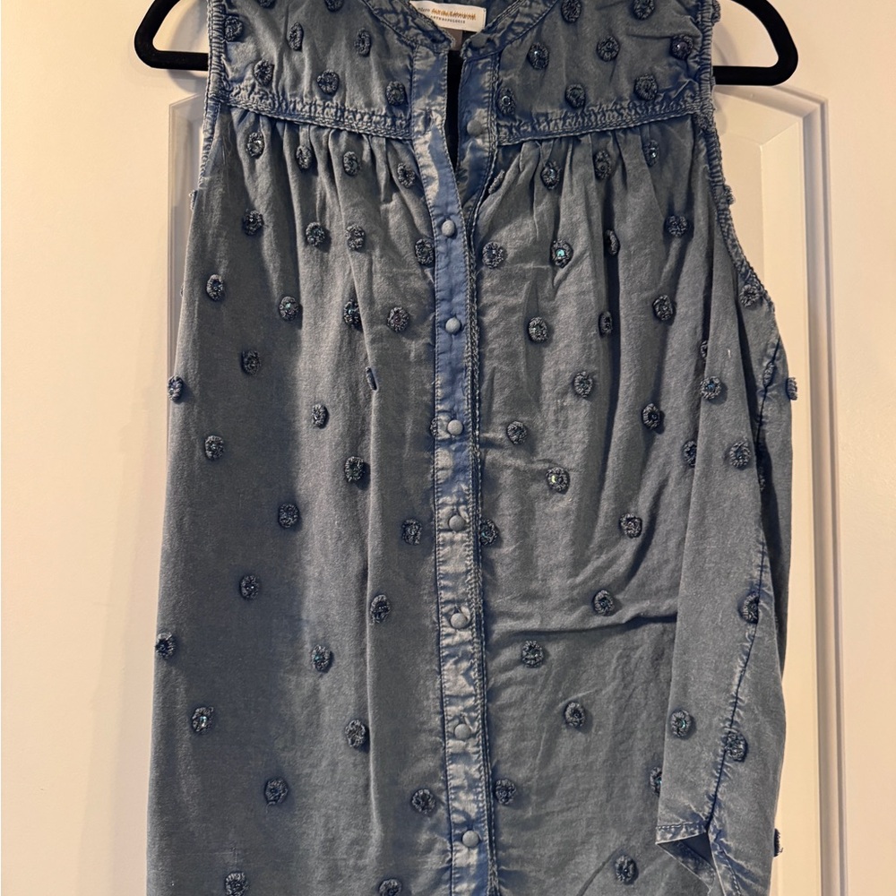 Anthropologie Blue Textured Button-Up Top